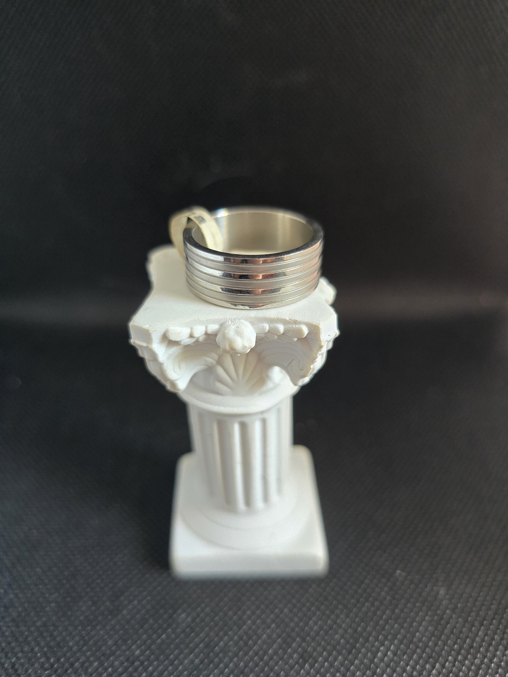 Men's Stainless Steel Ribbed Band Ring in Silver